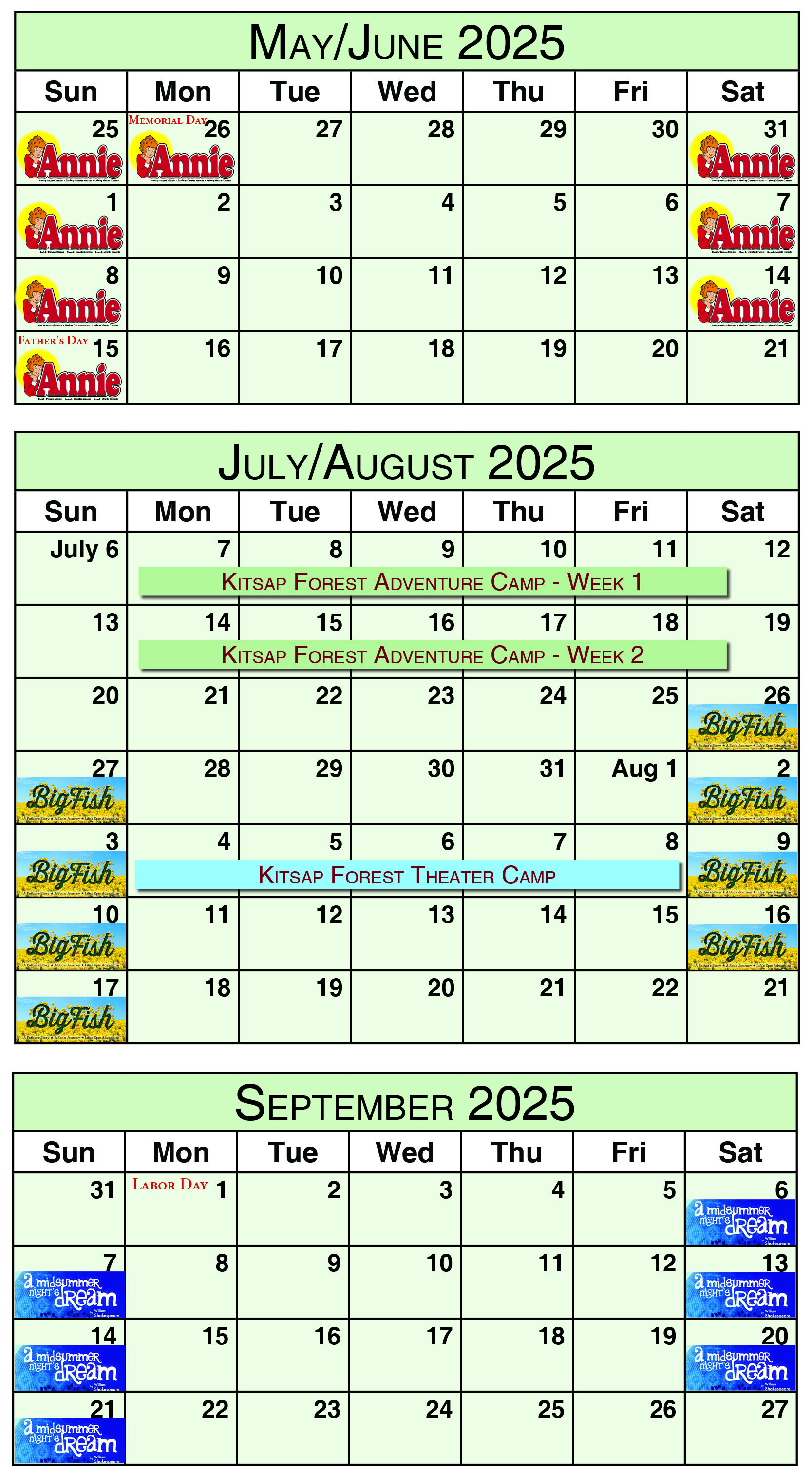 2025 season calendar